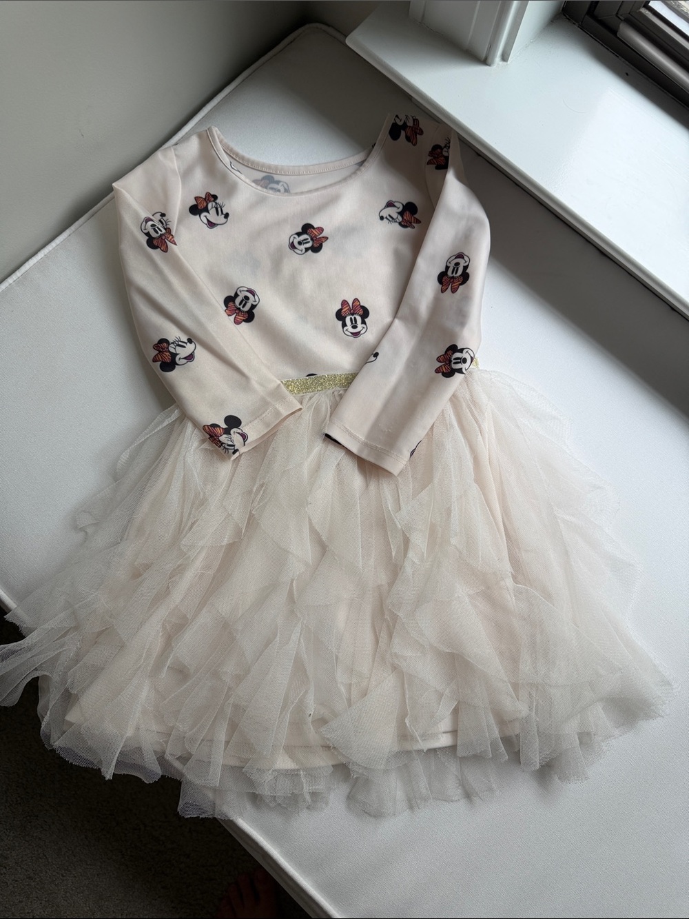 Girls Minnie Mouse Tulle Dress - Cream 4T